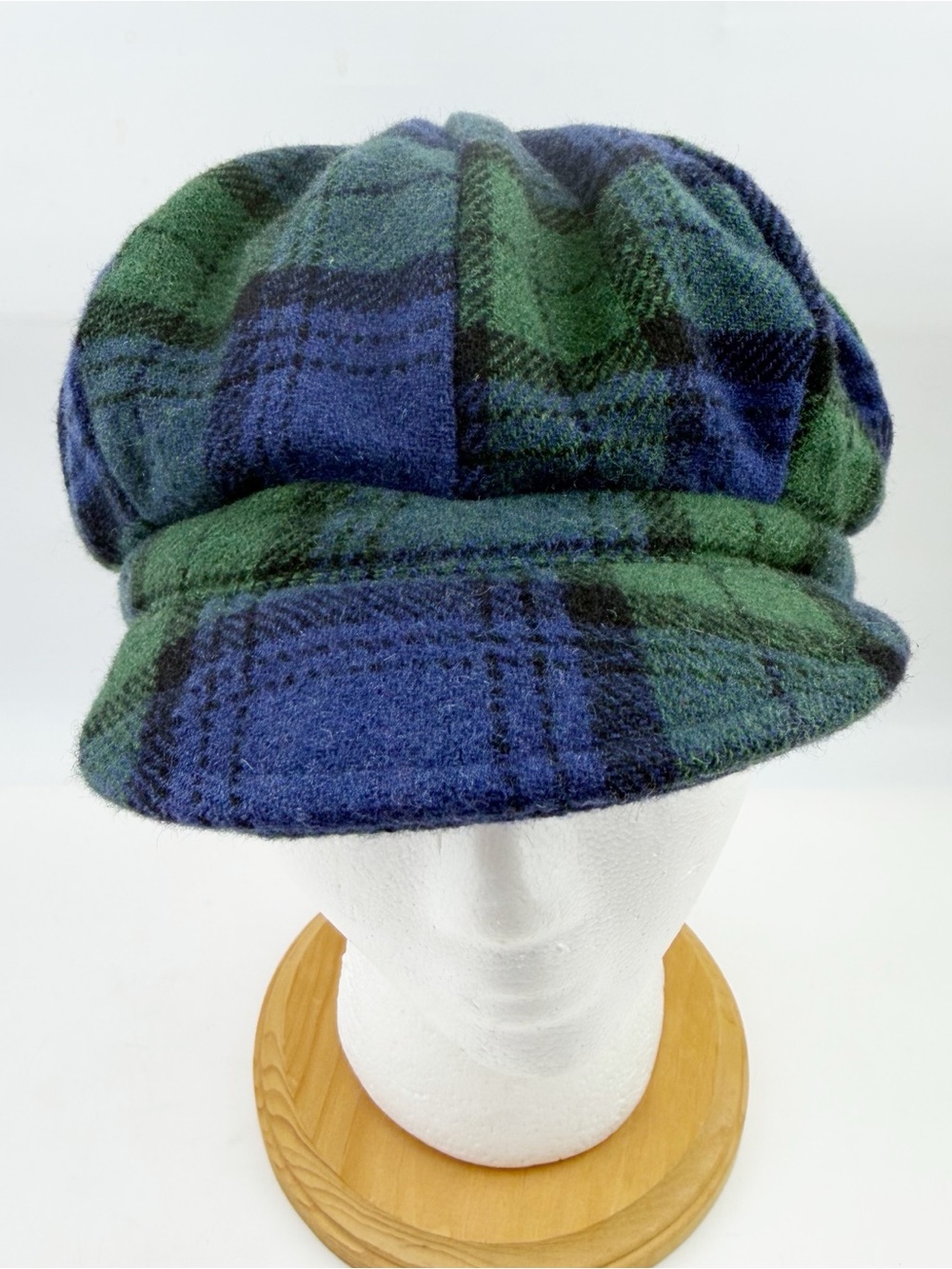 Vintage The Limited Green Blue Plaid Wool Newsboy Cap Hat Academia Italy Y2K - Picture 2 of 8